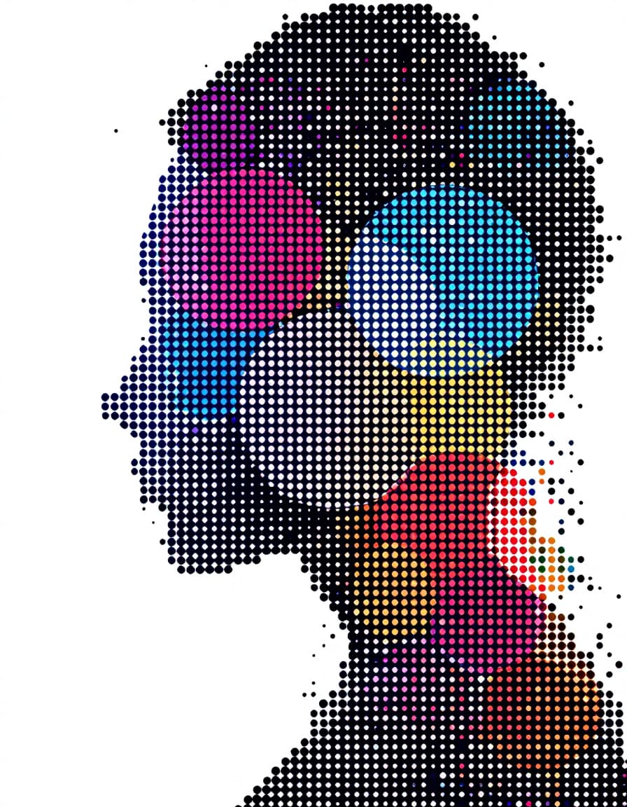AI generated: dot matrix, geometric art, digital dot, vector graphics, front view of abstract  arranged in geometr...