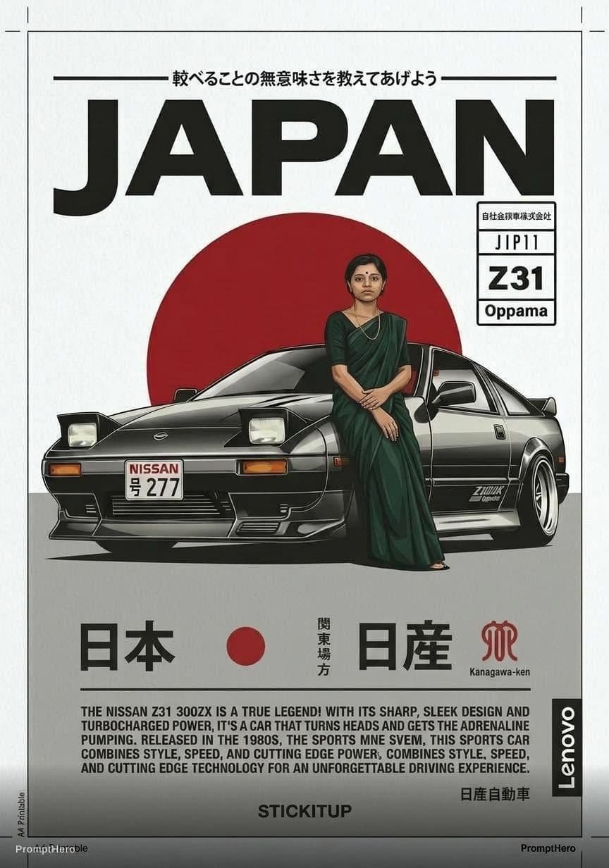 AI generated: Person lean on Car poster printable a4 sheet version 
