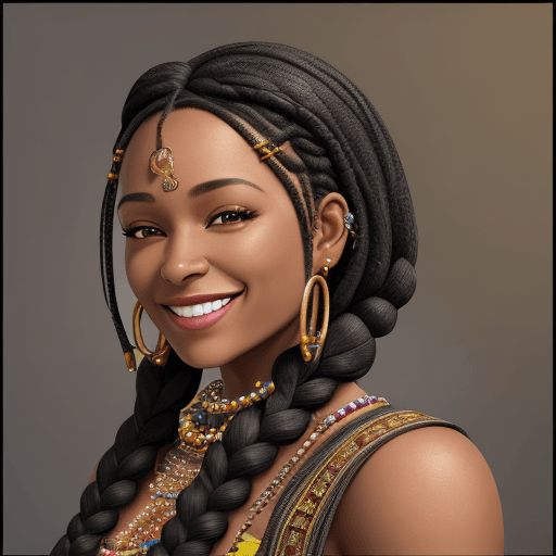 AI generated: photorealistic, high resolution, black woman, in her 20s, braided hair with beads on the end, smilin...