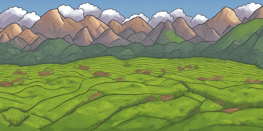 AI generated: cartoon a sown field with trenches against the mountains  full hd 
