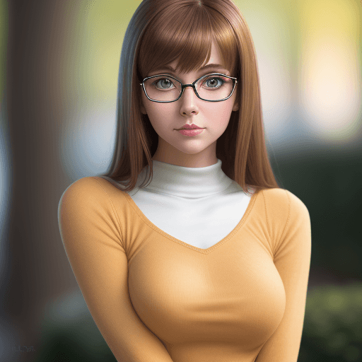 AI generated: professional portrait, Kind, tender girl , velma from scooby-doo, a girl wearing eye glasses and an ...
