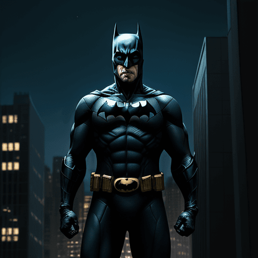 AI generated: Hyper realistic eye level exterior photo of a batman hero action in the night
