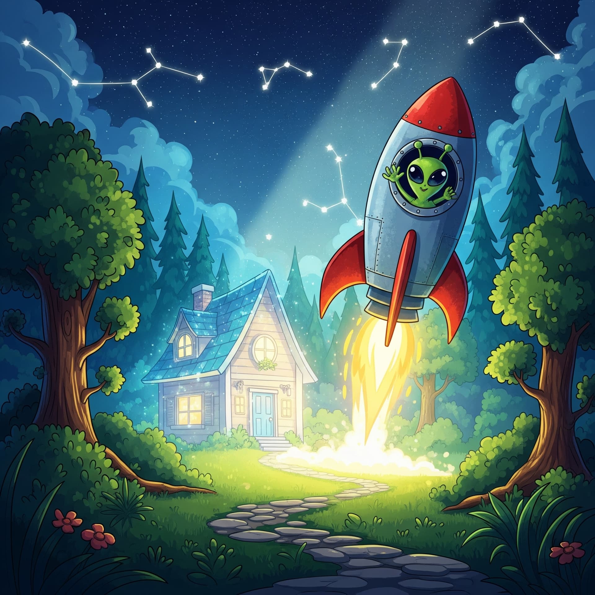 AI generated: 🌳🏠✨🚀👽