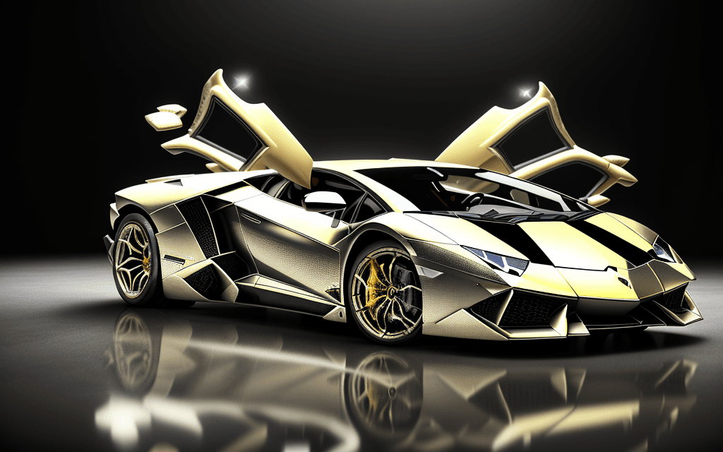 AI generated: Extremely complex construction of Lamborghini, metallic texture, reflective, surrealistic, high deta...