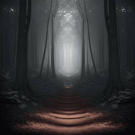 AI generated:  An image of two paths diverging in a forest, with one path being bright and clear, and the other da...