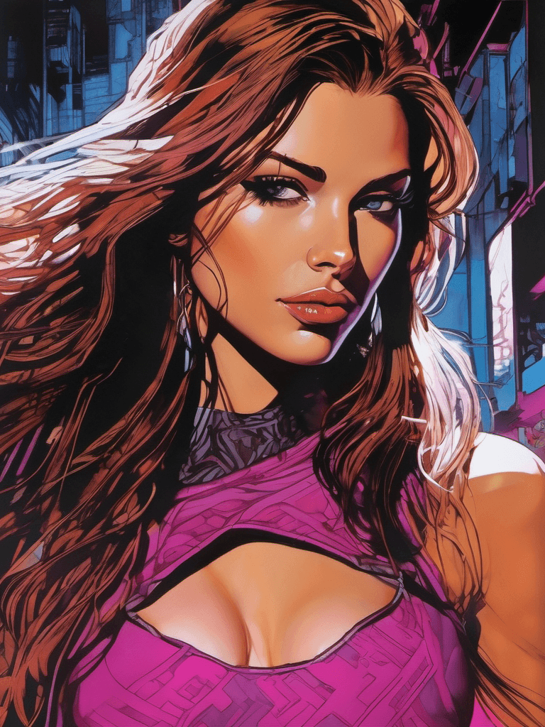 AI generated: a pretty badass girl with long hair, in the style of cyberpunk manga, looking at the viewer, light m...