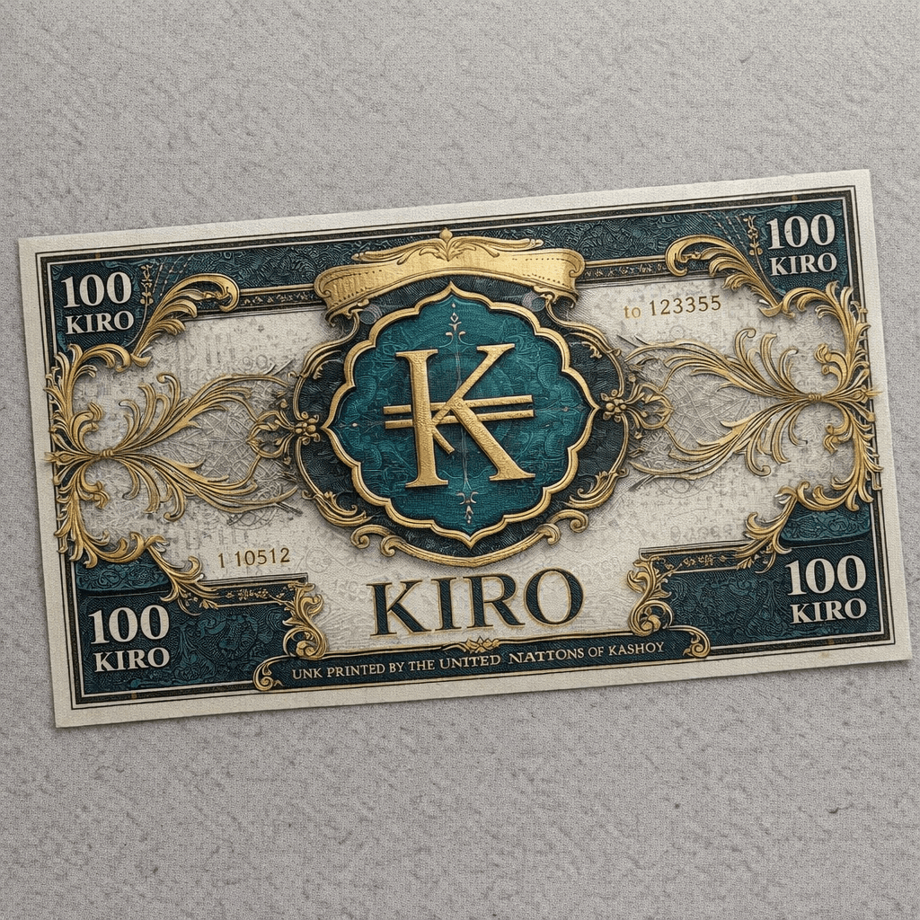 AI generated: Create a bill with the symbol that looks like a "K" with two horizontal lines crossed through it wit...