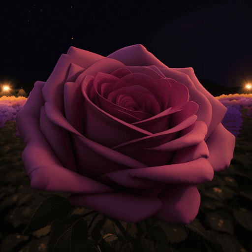 AI generated: rosa negra con aura dorada eterea brillante a su alrededor, en un campo de flores en la noche