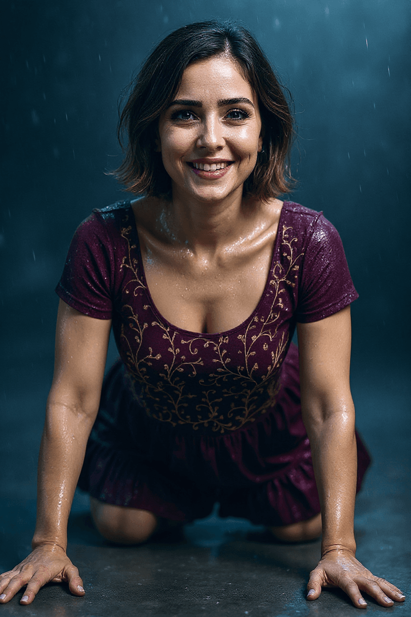 AI generated: A woman crawls towards the camera, her confident and playful demeanor radiating through every detail...