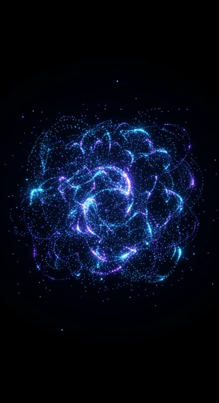 AI generated: Abstract futuristic light particles floating in darkness,
deep black background,
soft neon blue and ...