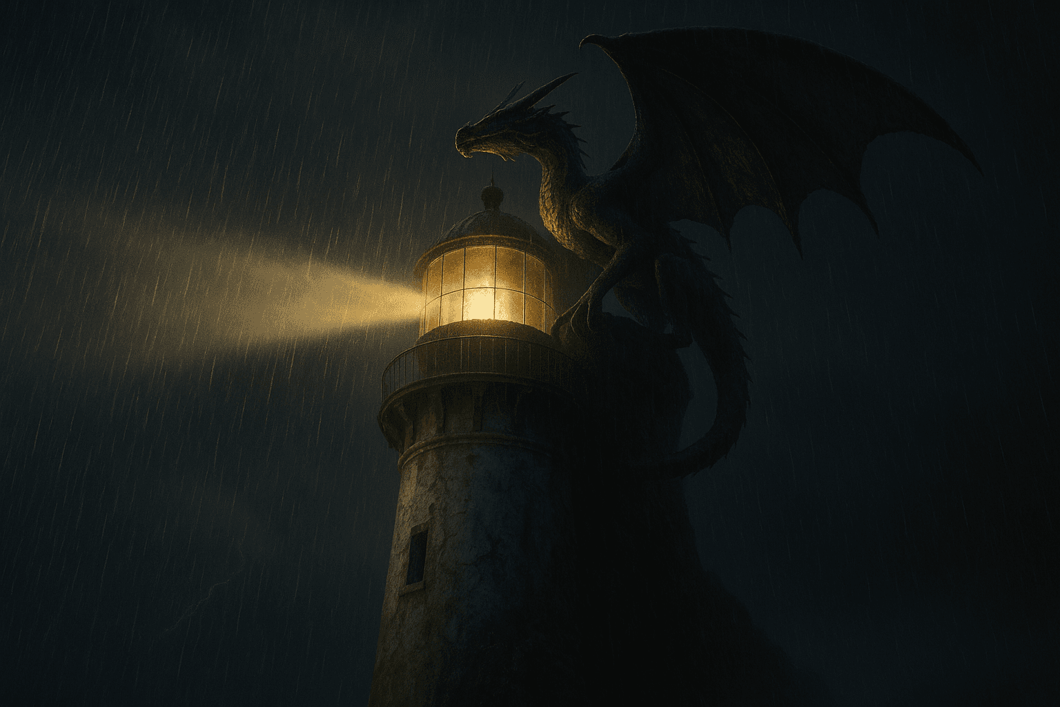 AI generated: Create a realistic cinematic image of a storm-lashed night. Heavy rain sweeps down in relentless she...