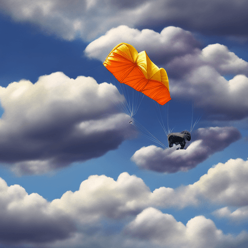AI generated: Elephant with parachute falling through sunny clouds.
Style: photo realistic