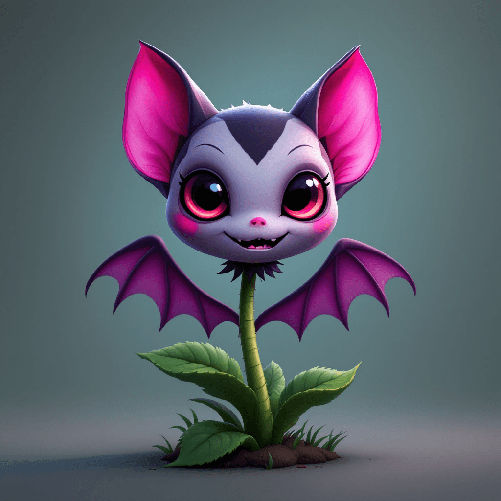 AI generated: Vampireflower from plants vs zombies garden warfare 2 in black and pink color scheme looking cute as...