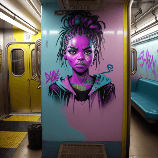AI generated: Zoe is engraved on subway car as (bold graffiti:1.2) (spray paint:1.3) art. The subway train facade ...