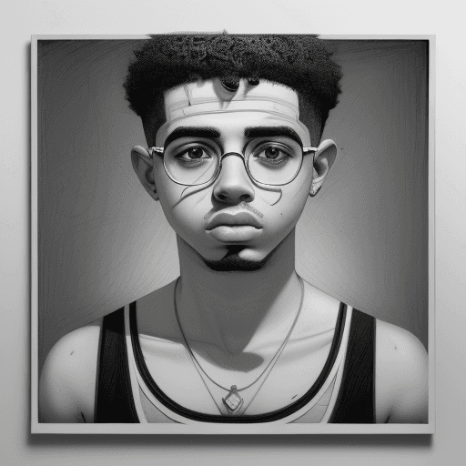 AI generated: portrait of Bad Bunny puertorrican artist 2023, realistic pencil sketch, bioluminescent, b&w, comple...