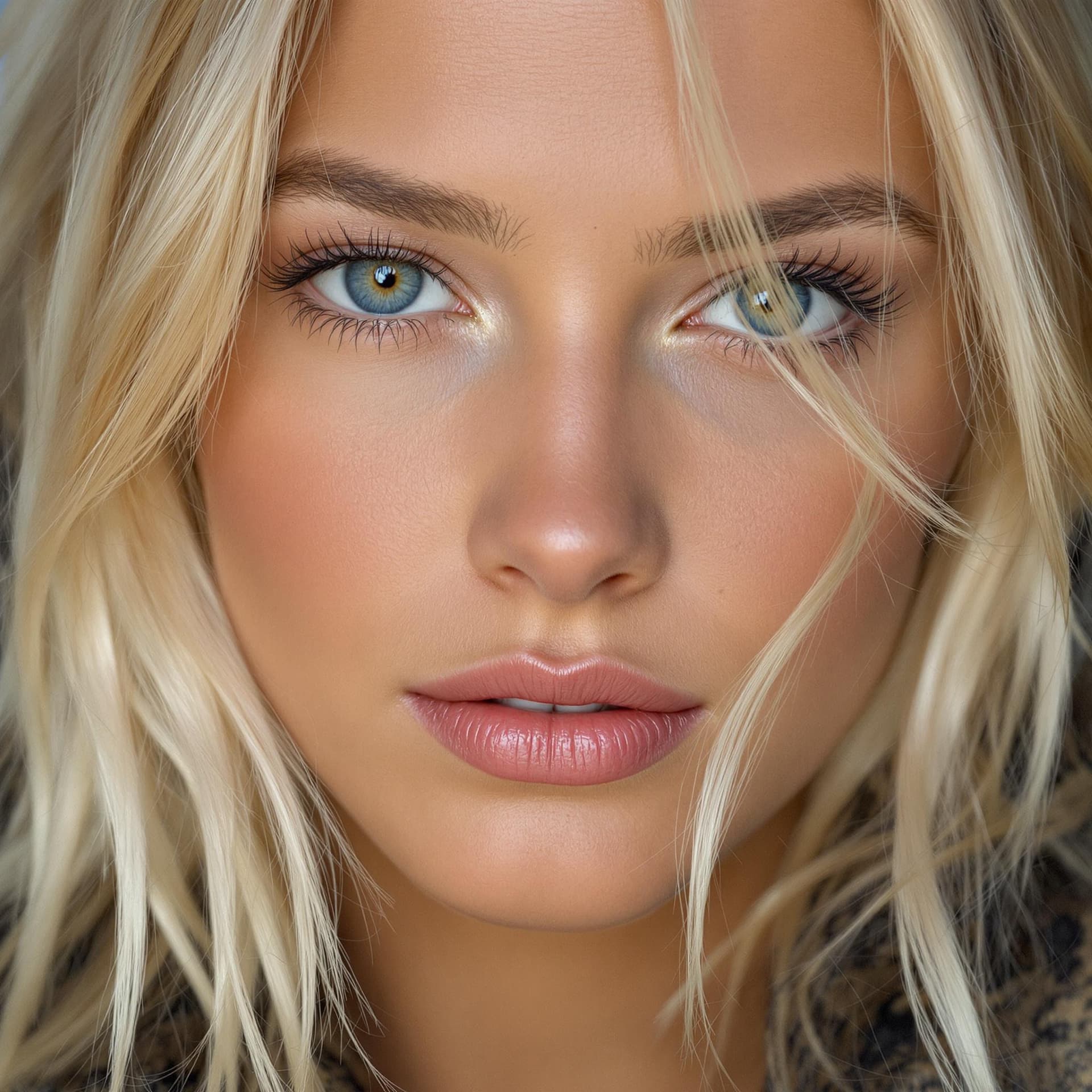 AI generated: A Real photograph of a blond women in her 20s, her face is has sharp features and is very defined.
