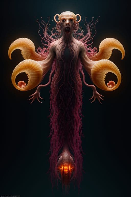 AI generated: jellyfish phoenix head, nautilus, orchid, skull, betta fish, bioluminiscent creatures, intricate art...