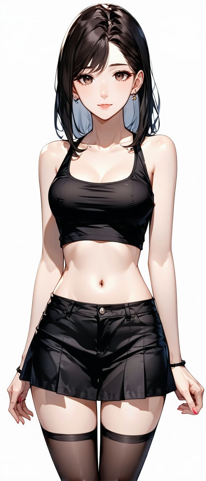 AI generated: Full body image of a beautiful anime waifu with perfect thic body shape in black sleeveless crop top...
