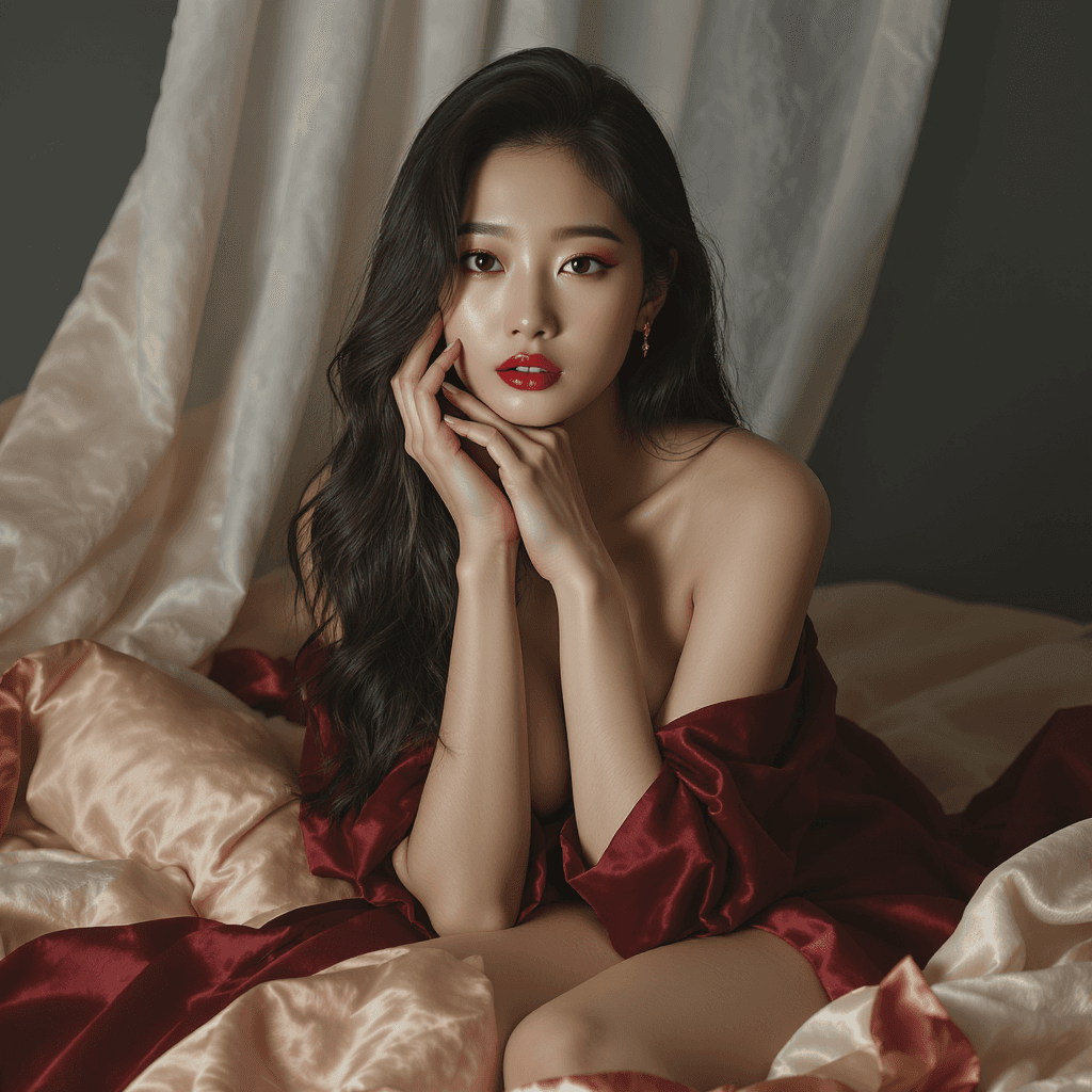 AI generated: masterpiece, ultra highres, RAW photo, elegant Korean beauty, intimate boudoir photography, professi...