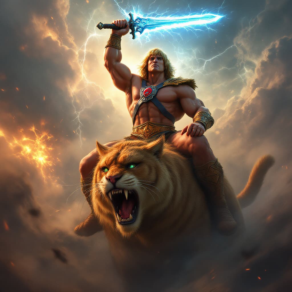 AI generated: Ultra-detailed, hyper-realistic, cinematic, with sharp focus.
He-Man, o lendário guerreiro, está mon...