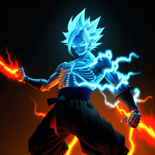 AI generated: 
They are evil skeleton Goku, in Ultra Instinct, wrapped in fluorescent red, yellow and light blue f...