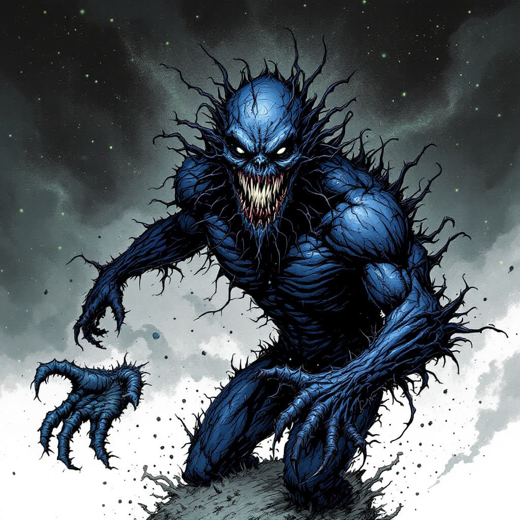 AI generated: A grotesque, monstrous figure, positioned in the center of the image.  The figure has a muscular, di...
