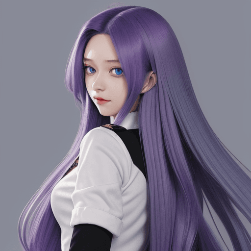 AI generated: very long hair, gorgeous girl, very very long hair ((purple hair)), ((grey-blue eyes)), (Boku no her...