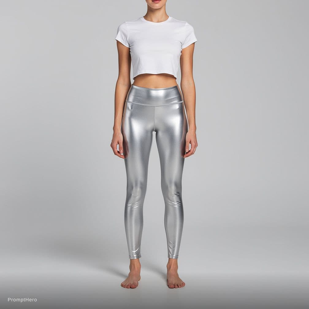 AI generated: Croptop tshirts and silver yoga pants,with naked feet