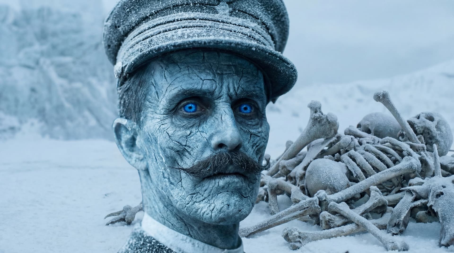 AI generated: turn him into a photo realistic photo make him look like the night walker from Game of thrones with ...