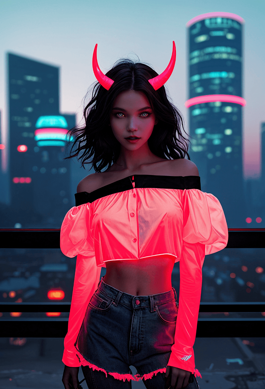 AI generated: A stunning 1990s-inspired vintage photo of a mysterious horned girl [dark demonic girl sasha luss, d...