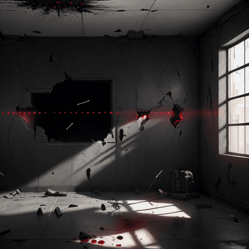 AI generated: wall with Bullet holes,black scratches،blood drops on wall, cinematic lighting, trending on artstati...