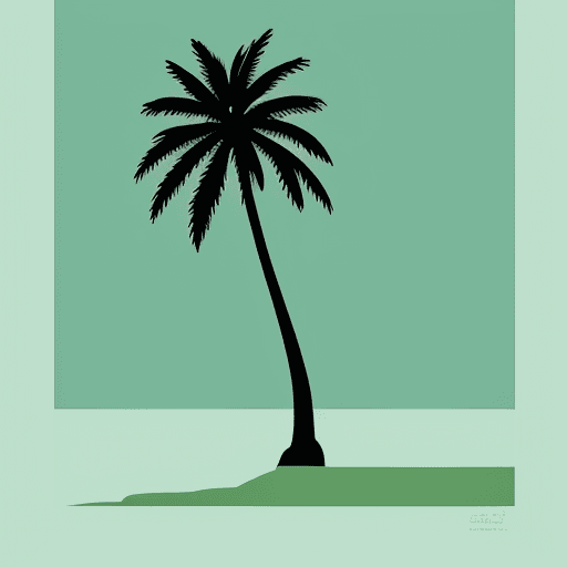 AI generated: A variation of a palm tree depicted in a classic screen-print (silkscreen) style, featuring bold, cl...