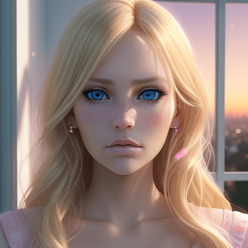 AI generated: A selfie portrait of a beautiful blond girl, dark blonde hair ((chanel style)) with pink highligts. ...