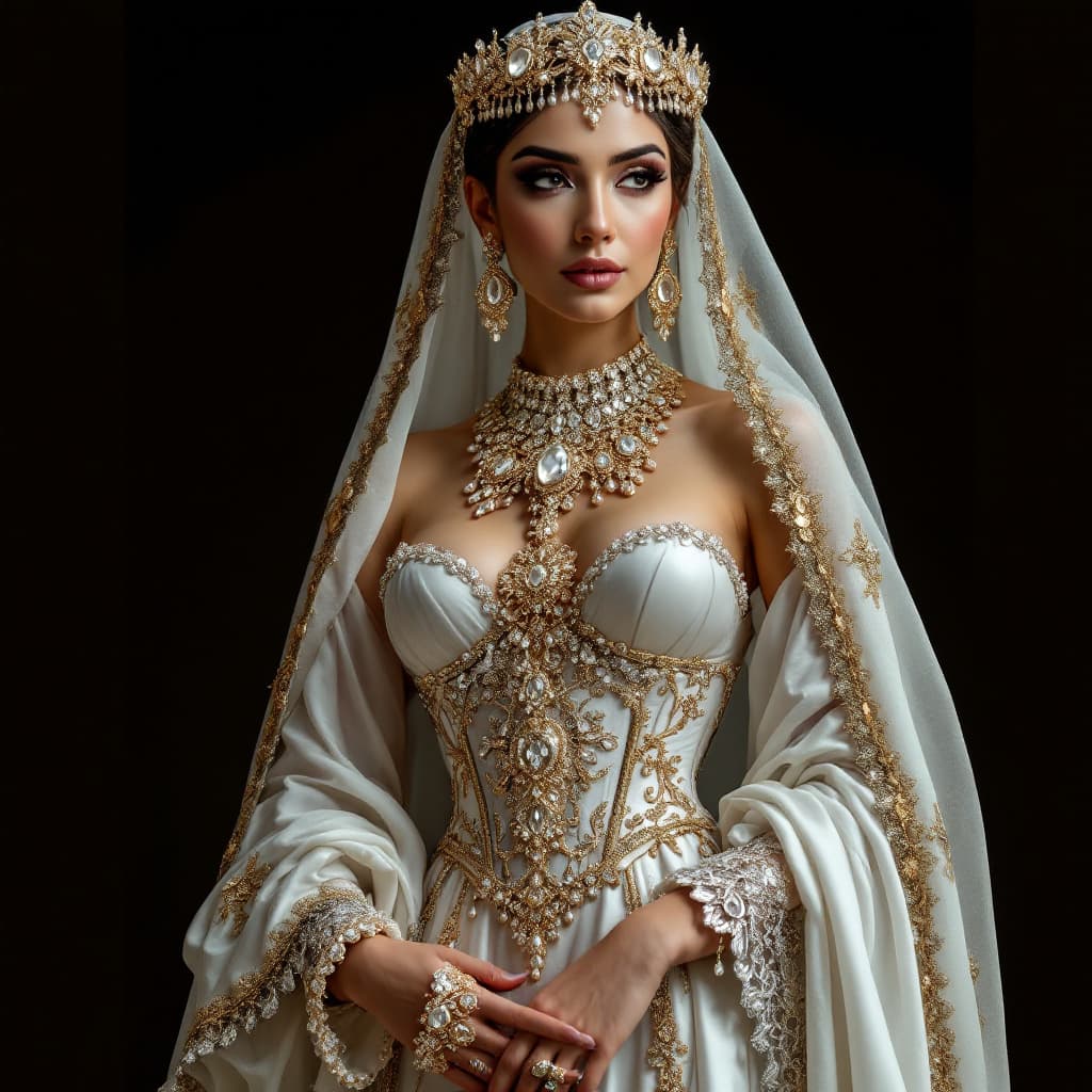 AI generated: arabe femme, elle est très attirante et vêtu d'un magnifique corset qui double sa poitrine, traditio...