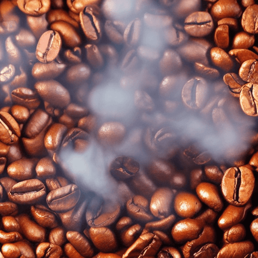 AI generated: roasted coffee beans over a table, orange background, Canon EOS Rebel SL2, EF100mm, f/2.8L, Macro IS...