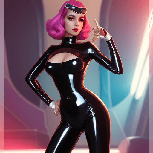 AI generated: high fashion, vintage latex outfit, soft light, smooth and shiny, flirting gaze, aurorapunk, siya ou...
