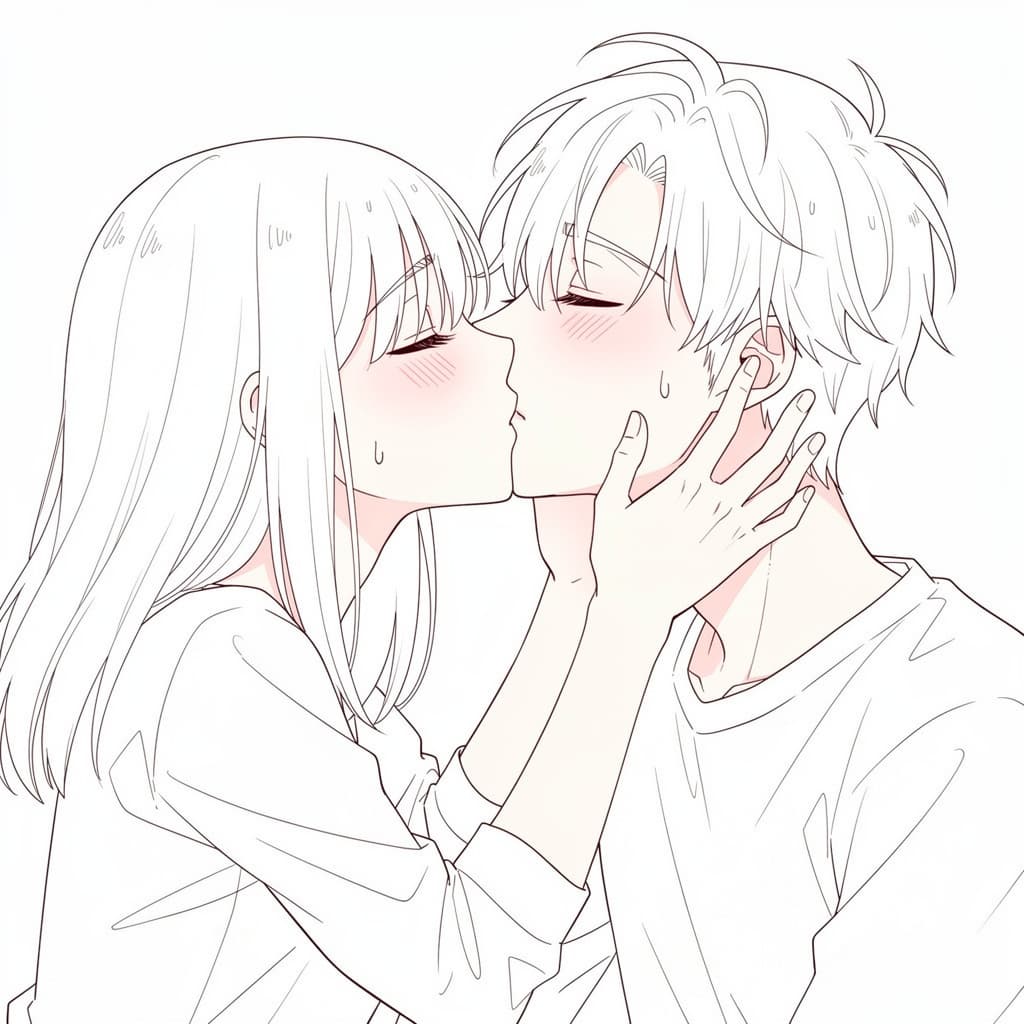 AI generated: soft, anime-style line drawing of two young people sharing an intimate moment.

Characters & pose:

...