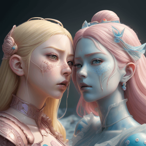AI generated: two human like ice cream fairys, intricate, realistic face, detailed portrait, detailed face, beauti...