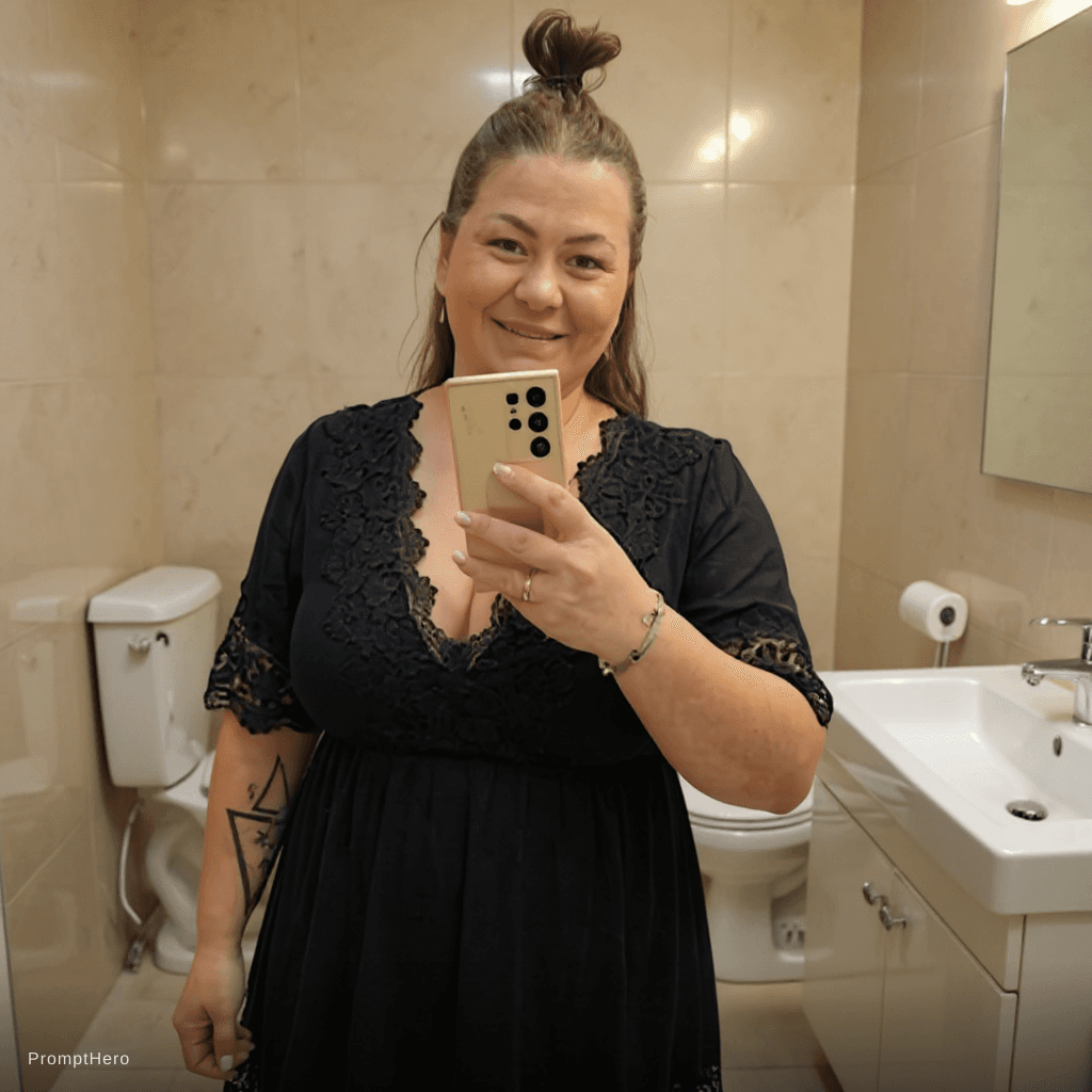 AI generated: Photo of a ultra realistic A  Japanese girl stand in strolling in bathroom
