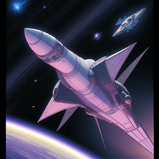 AI generated: moebius style, space ship, orbiting earth, traffic, shooting stars, 