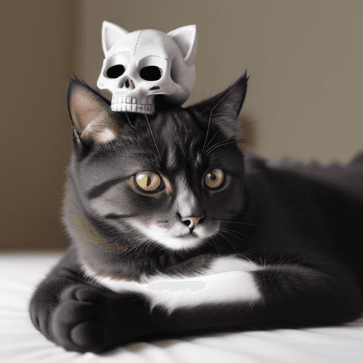 AI generated: Cat with a skull on its head