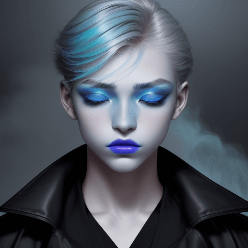 AI generated: a close up of a boy with a blue eye shadow on her face, official dior editorial, trending on pintres...