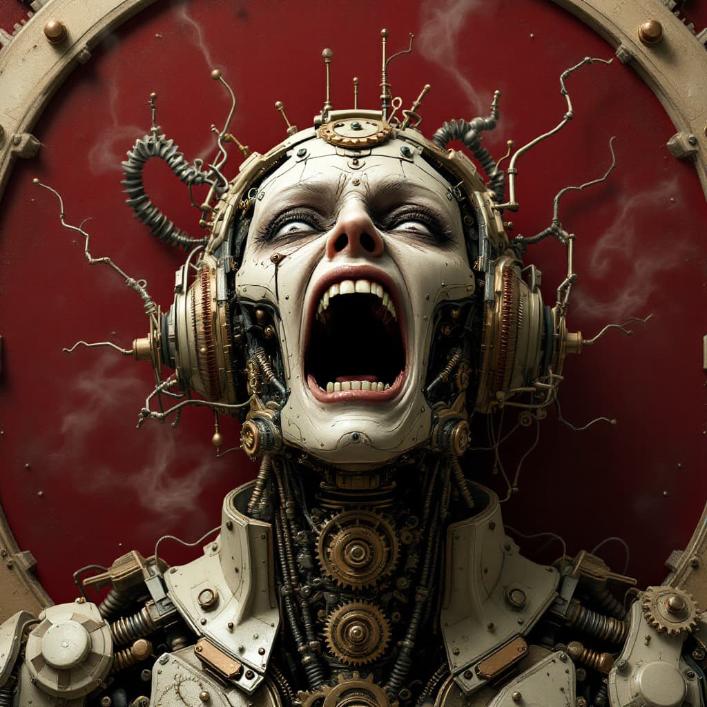 AI generated: Create an extremely photorealistic and surreal steampunk-inspired poster with a bold and striking vi...