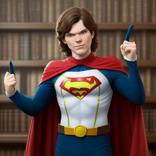 AI generated: Javier Milei superhero. As a Disney Cartoon Character, 
greem suite. a dollar as shelf 