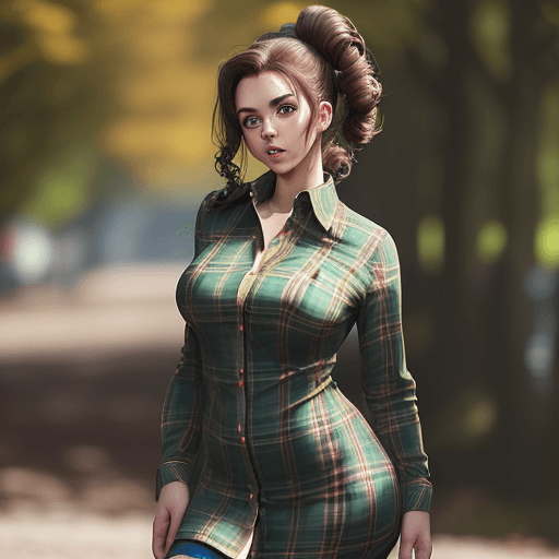 AI generated: A full Body Photo of a beautiful brunette Scottish girl, green eyes, messy beehive hair style, natur...