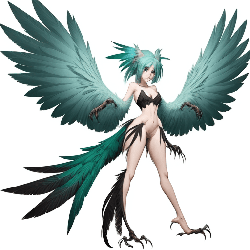 AI generated: harpy, bird wings, bird legs, bird tail, claws ,anime style