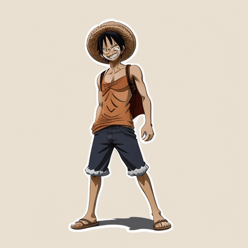 AI generated: a sticker of Monkey D. Luffy from one piece, straw hat, happy, successful, anime style, minimalist d...
