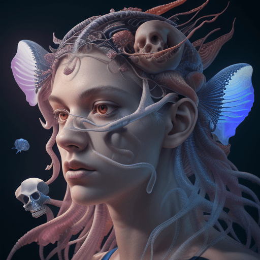 AI generated: Basketball player close-up portrait ribcagel. jellyfish phoenix head, nautilus, orchid, skull, betta...