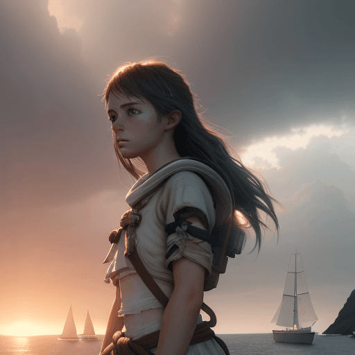 AI generated: Photo of a ultra realistic sailing girl, dramatic light, pale sunrise, cinematic lighting, battered,...