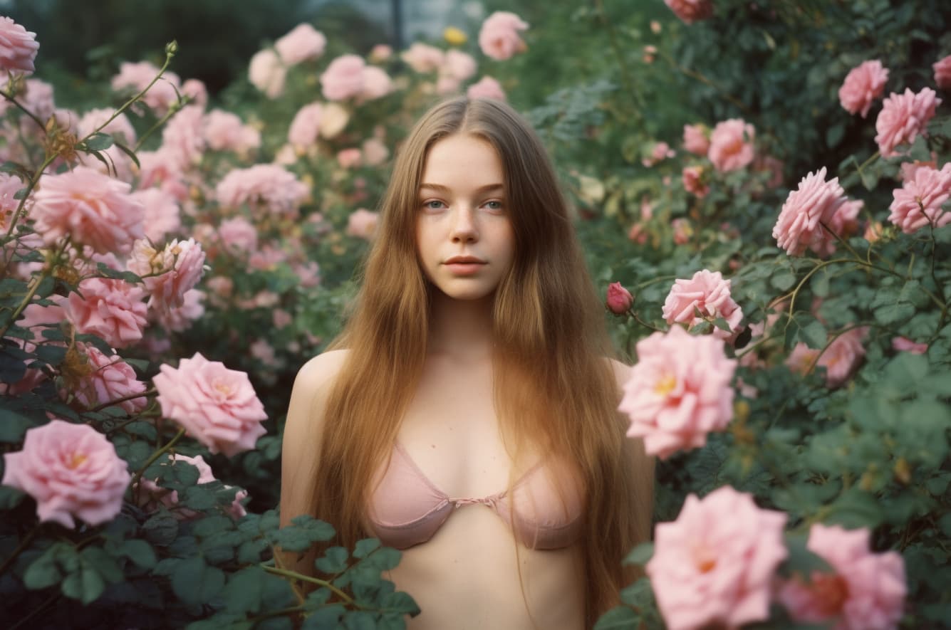 AI generated: 8k, RAW photo, Fujifilm, analog style ((full length photo)) of a 18 year old Kristine froseth in a l...